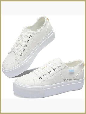 Women's Platform Canvas Sneakers Lift Low Top Lace Up Walk Shoes